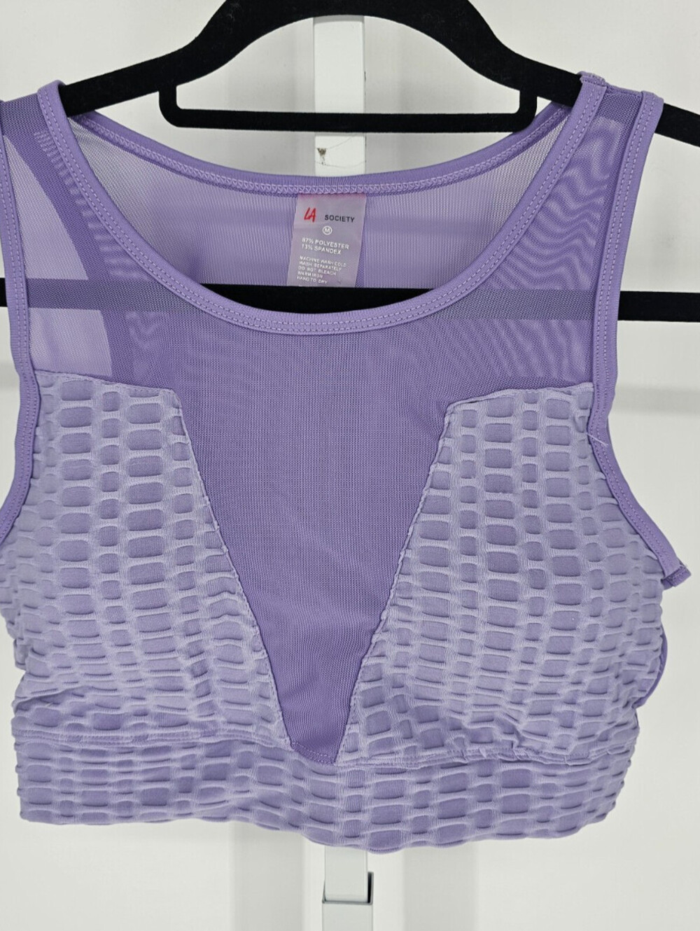 LA Society Womens Sz M Sports Bra Light Purple Textured Mesh